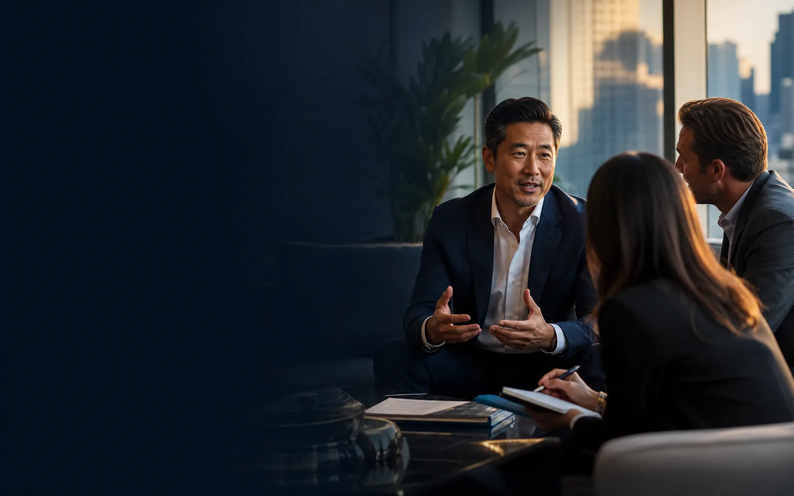 Real estate professionals sharing ideas in a conversation